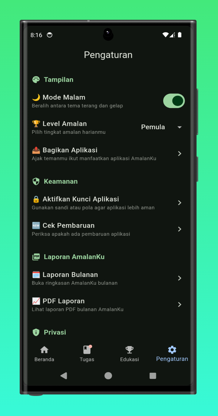 Pengaturan Aplikasi - Mode Gelap